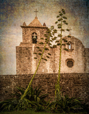 Loreto Chapel at La Bahía — The bell tower of the chapel at Presidio La Bahía rises above the fort's weathered stone wall